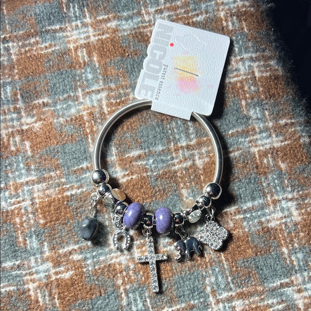 Nicole Silver Bracelet with Purple Charms
